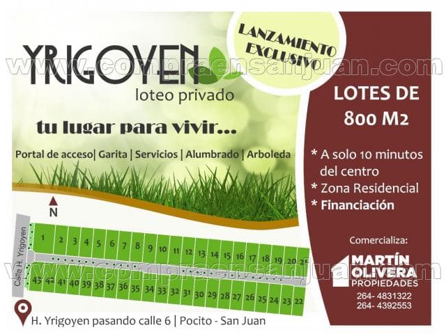 Lotes Yrigoyen Barrio Privado Lotes 800 Mts2 - Calle San Miguel Y 6 - Pocito  Listo Para Escriturar