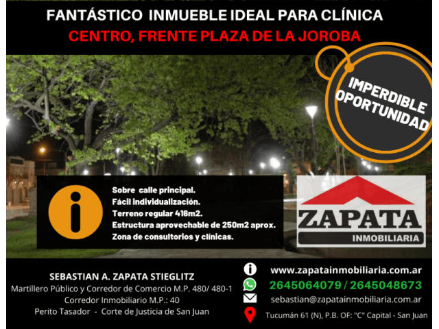 Oportunidad Frente Plaza De La Joroba. Zona De  Clínicas Y Consultorios