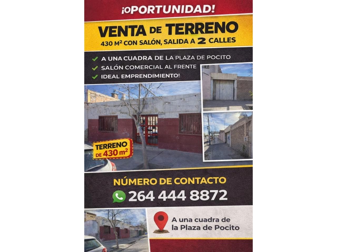 Atencion Excelente Lote A Media Cuadra De La Plaza De Pocito