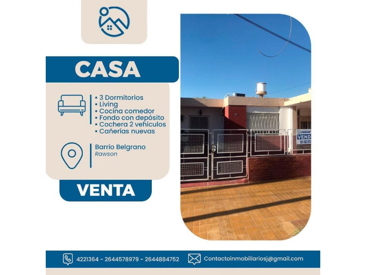 Venta. Casa 3 Dormitorios, Rawson