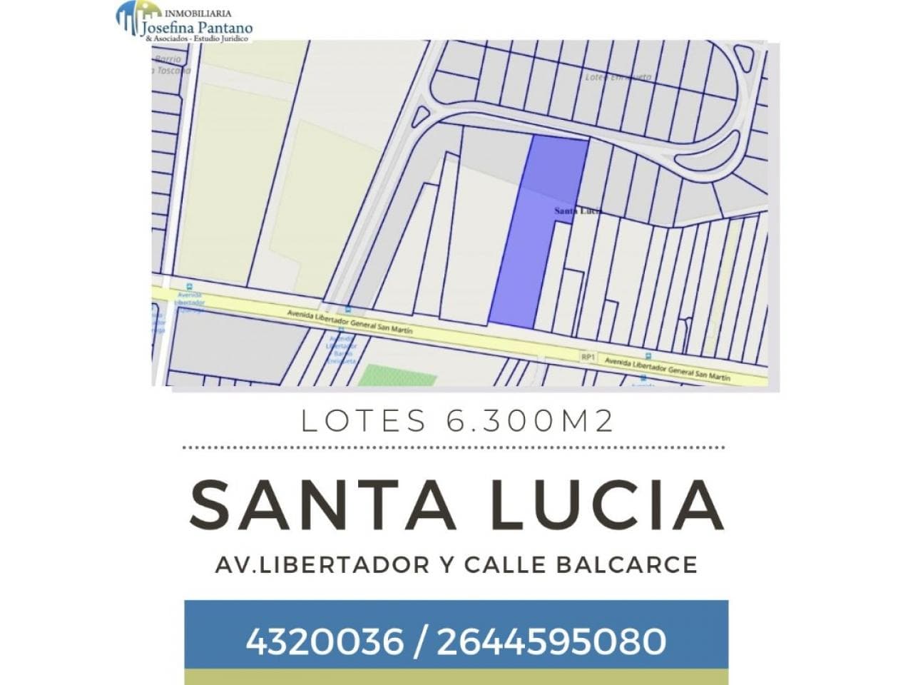 Santa Lucia Av. Libertador Pasando  Balcarce - Sup Terr  6.300m2. Aprox I U$s125.000 Tel. 2646296308 - 2645641149