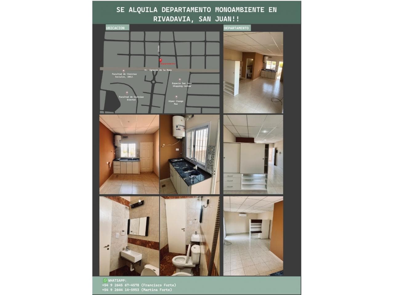 Alquiler. Departamento Monoambiente (rivadavia)