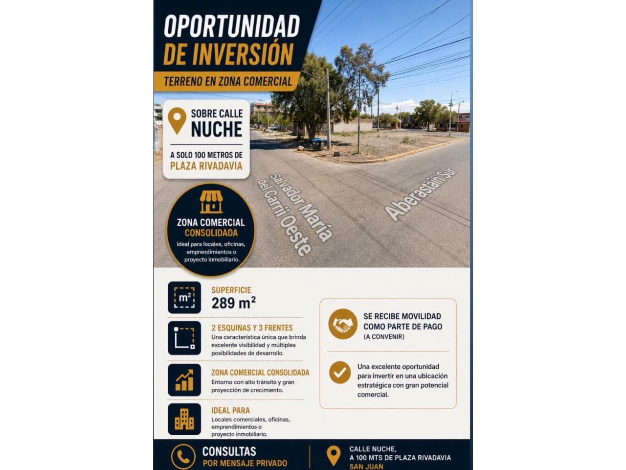 Dueño Vende Terreno Esquina Ideal Comercio. Rivadavia