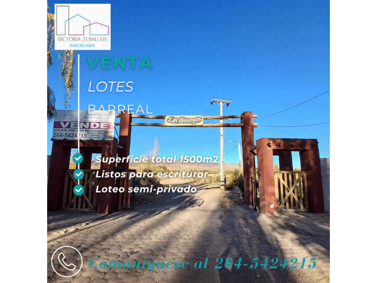 Vendo - Lotes En Barreal De  1500m2 - Listos Para Escriturar.