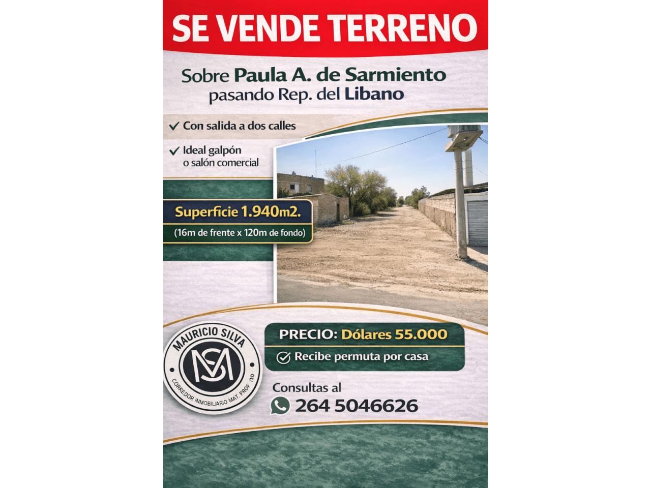 Venta. Terreno 1.940m2, Con Salida A Dos Calles, Zona Comercial