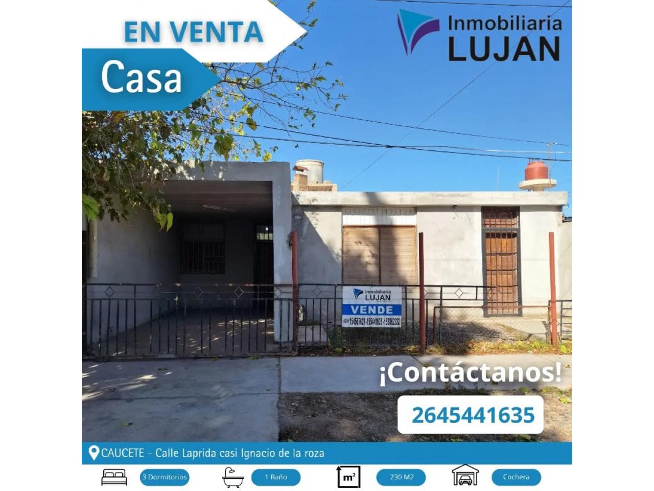 Venta. Casa En Excelente Punto, A Metros De Plaza Departamental. Caucete