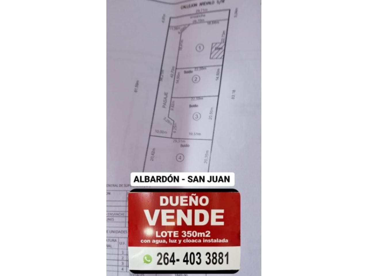 Vendo  Lote  400mts.  Urbanizado Albardón