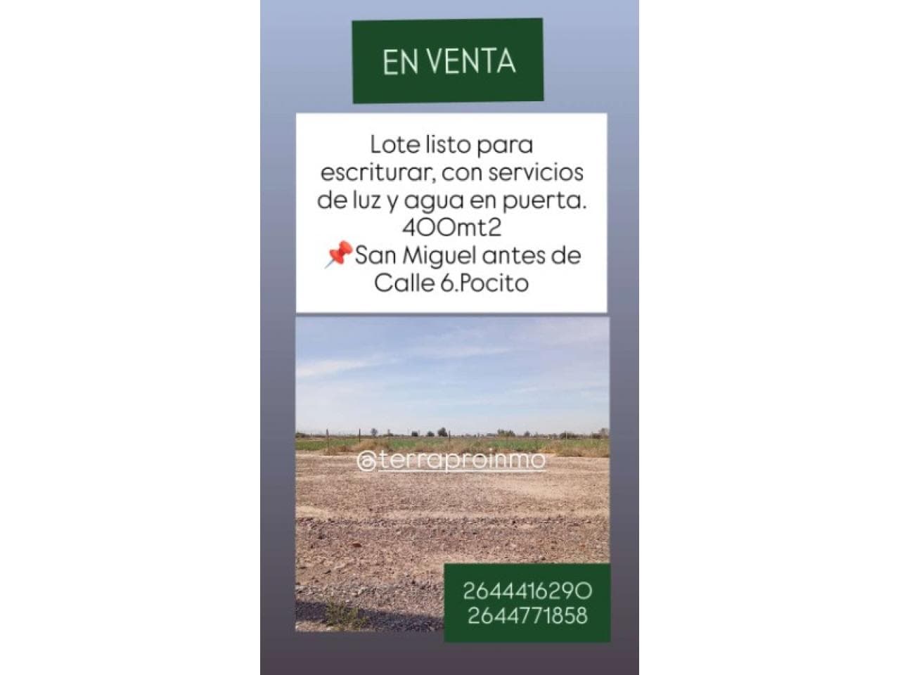 Venta. Terreno 400 M2 Listo Para Escriturar. Pocito