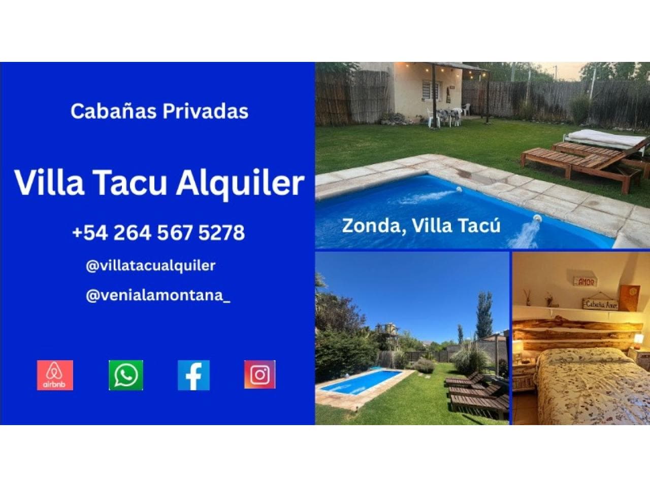 Alquiler Temporario Cabañas En San Juan Villa Tacu. Zonda