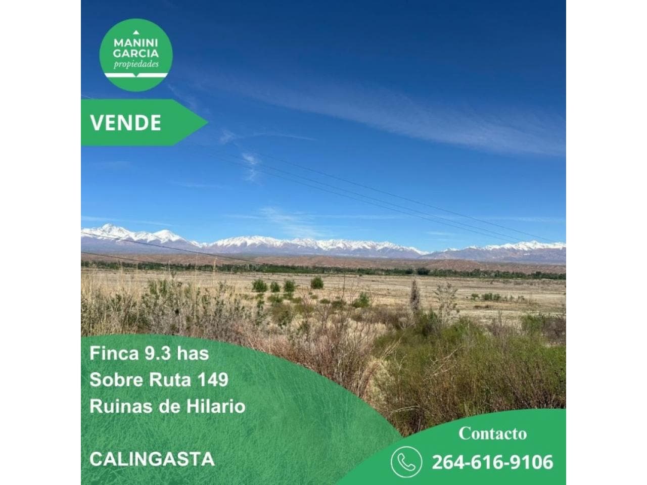 Venta. Finca 9.3 Has - Sobre Ruta 149 - Tamberias - Calingasta