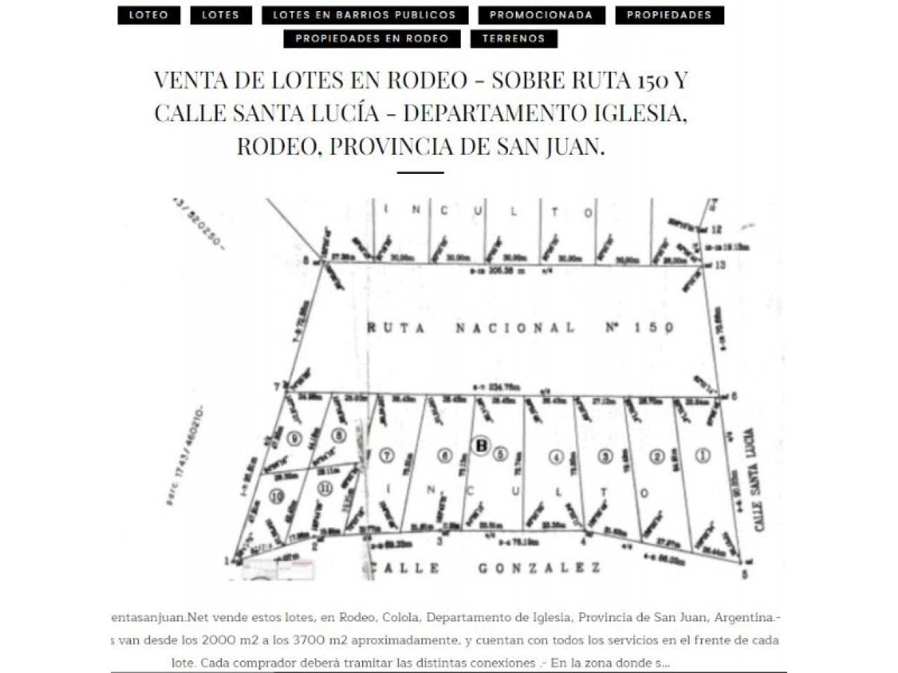 Venta De Lotes De 2000 A 3700 M2 Sobre Ruta Nac 150, En Rodeo, Iglesia