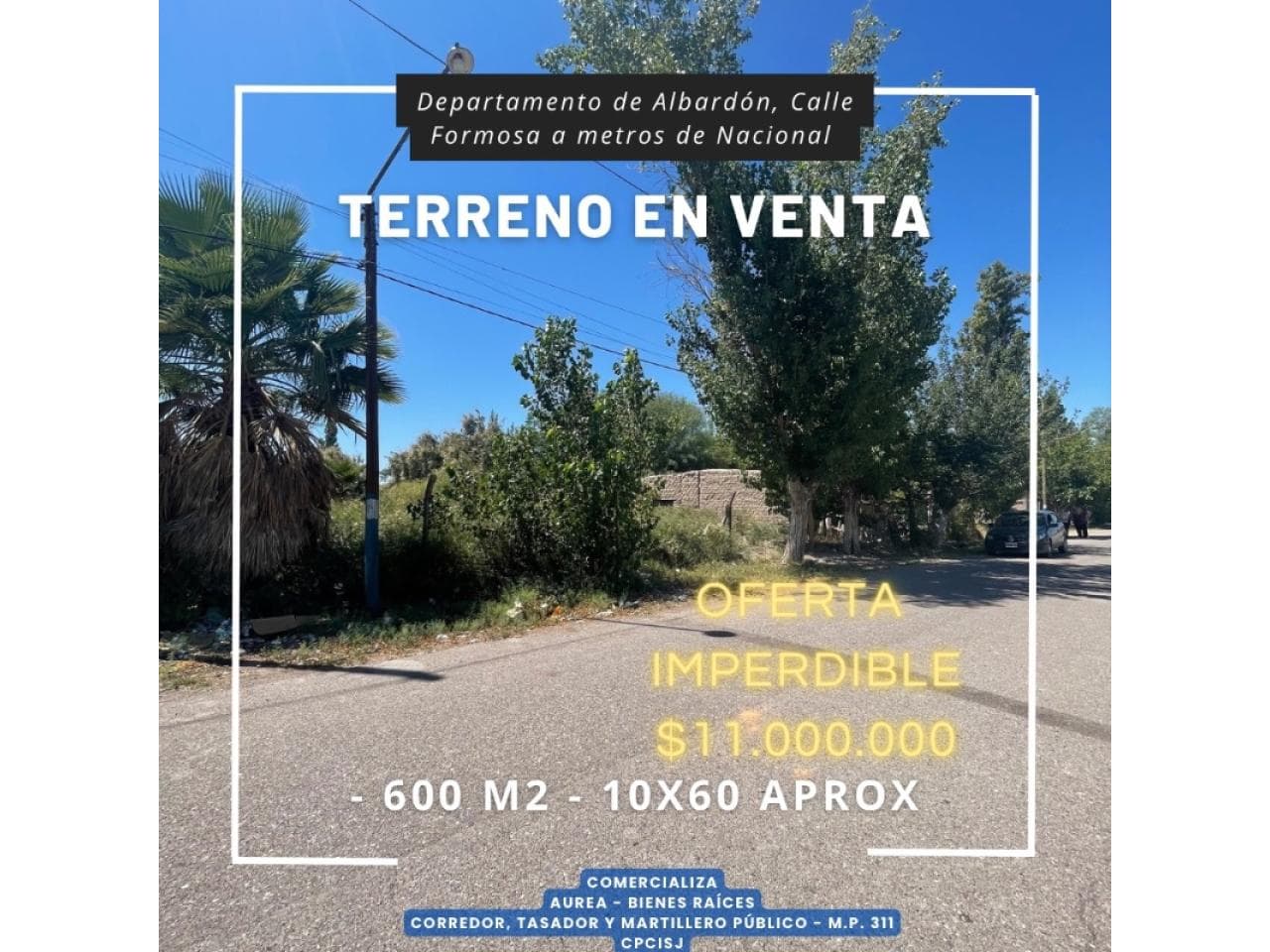 Oferta Venta De Terreno/lote, Albardón. 600m² A Metros De Nacional