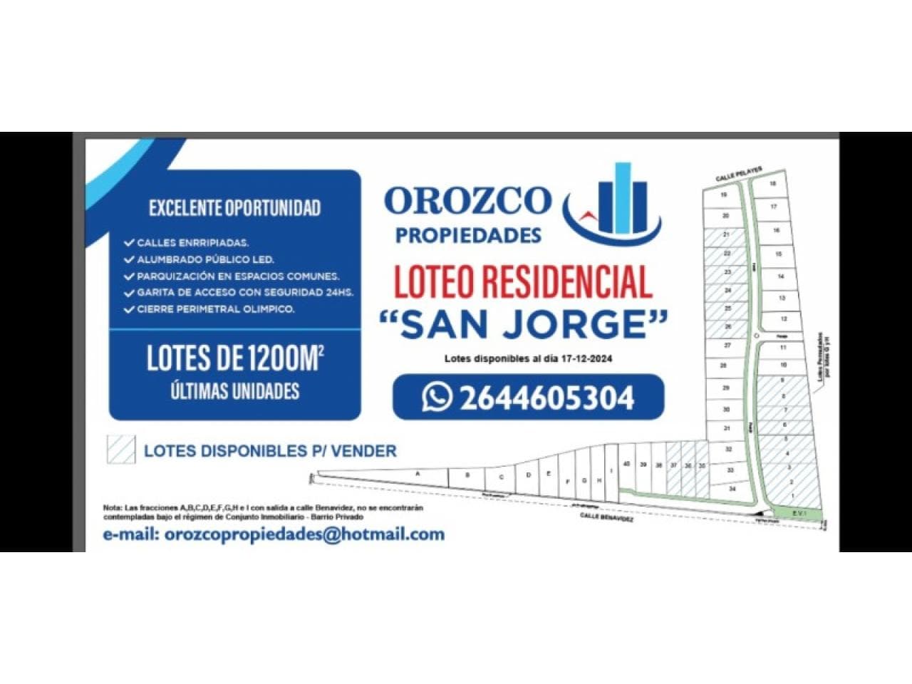 Orozco Propiedades  Vende Lotes  De 1200 M2  En Bª Privado San Jorge-excelente Oportunidad. Escrituración Inmediata-