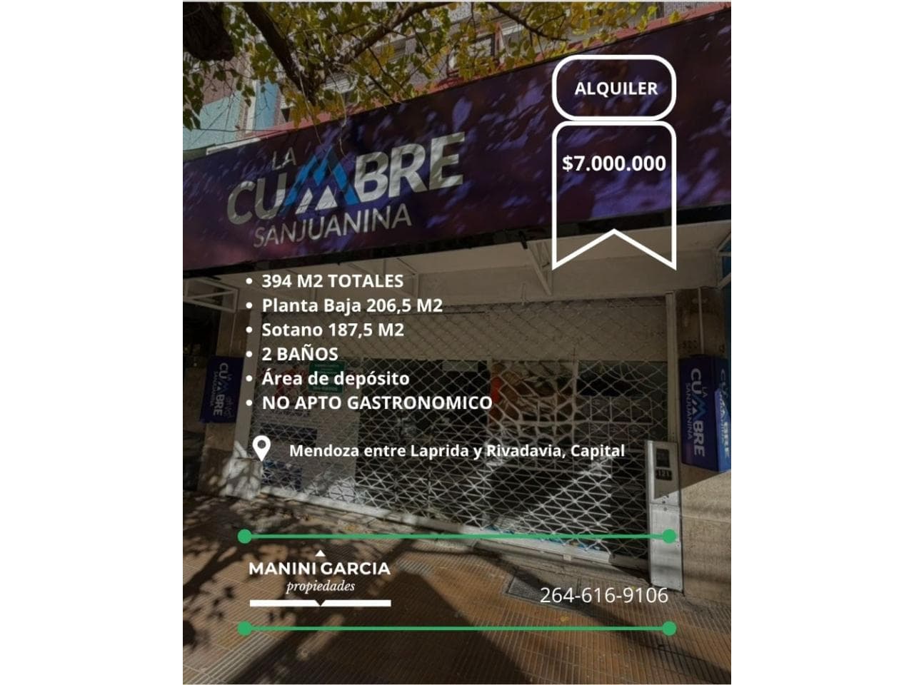 Alquiler. Salon Comercial - Microcentro - Sobre Mendoza. Capital
