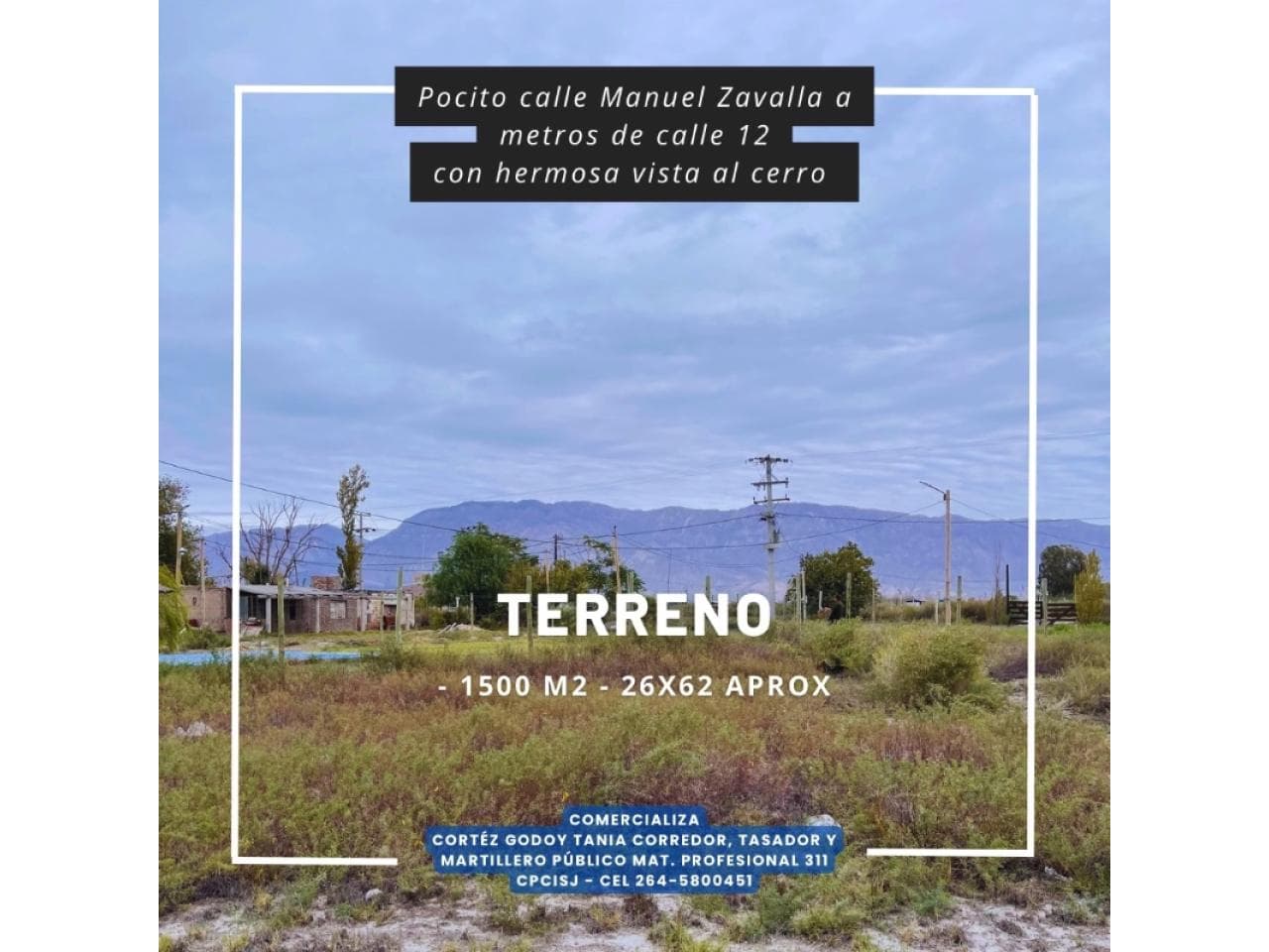 Venta De Terreno, 1500m² Pocito. Con Hermosa Vista Al Cerro