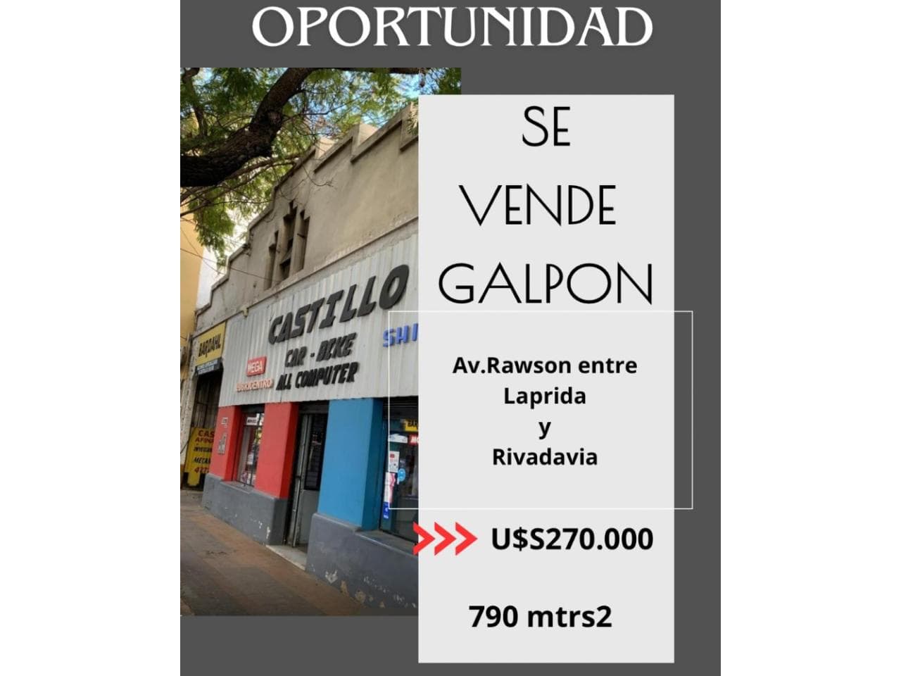Inmobiliaria Vende Terreno Con Galpon  A Restaurar Centrico En Calle Av Rawson Entre Laprida Y Rivadavia. Capital