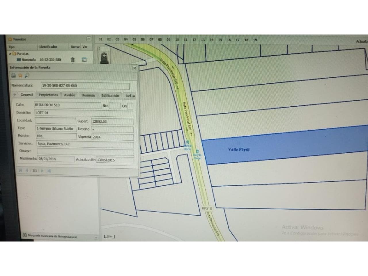 Venta. Lote. Sobre Ruta. Valle Fertil