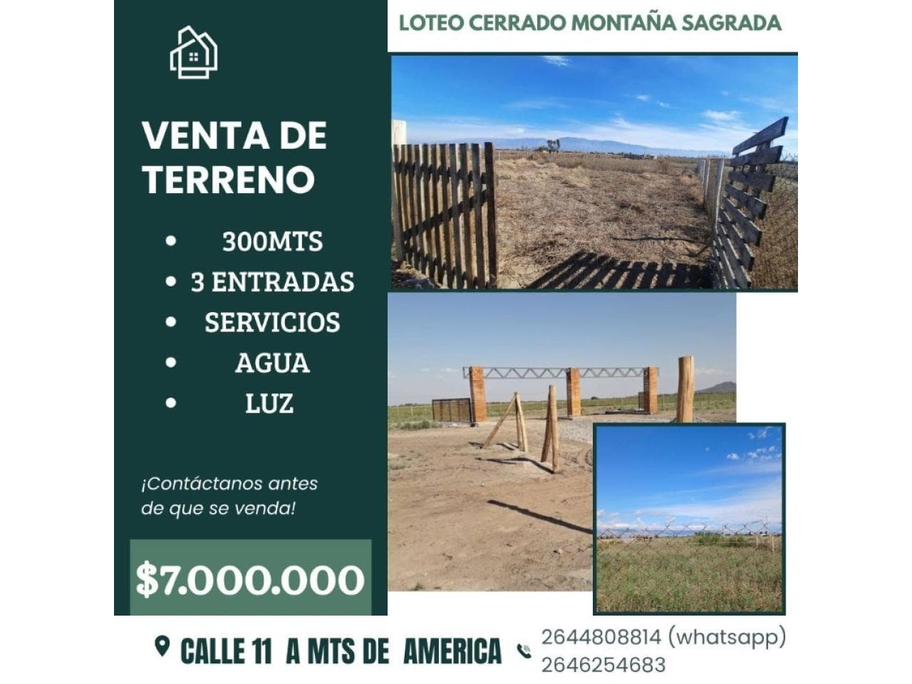 Pocito. Terreno- Condominio Montaña Sagrada 300mts $6.500.000 2646254683