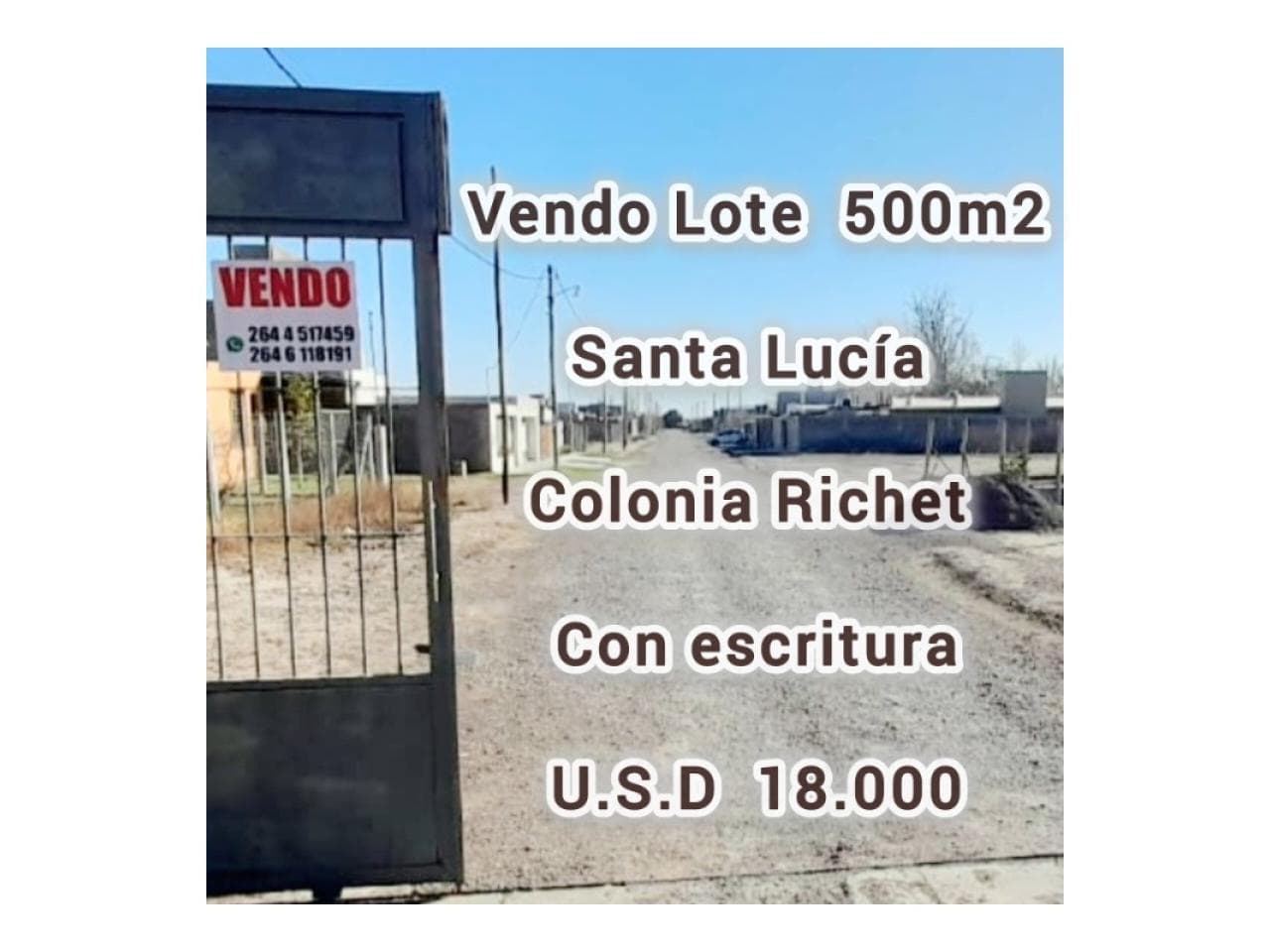 Venta. Lotes 560m2 Santa Lucía Con Escritura