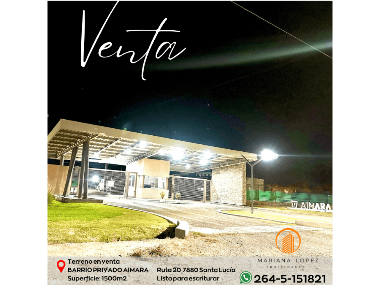 Venta Terreno En Barrio Privado Aimara. Santa Lucia