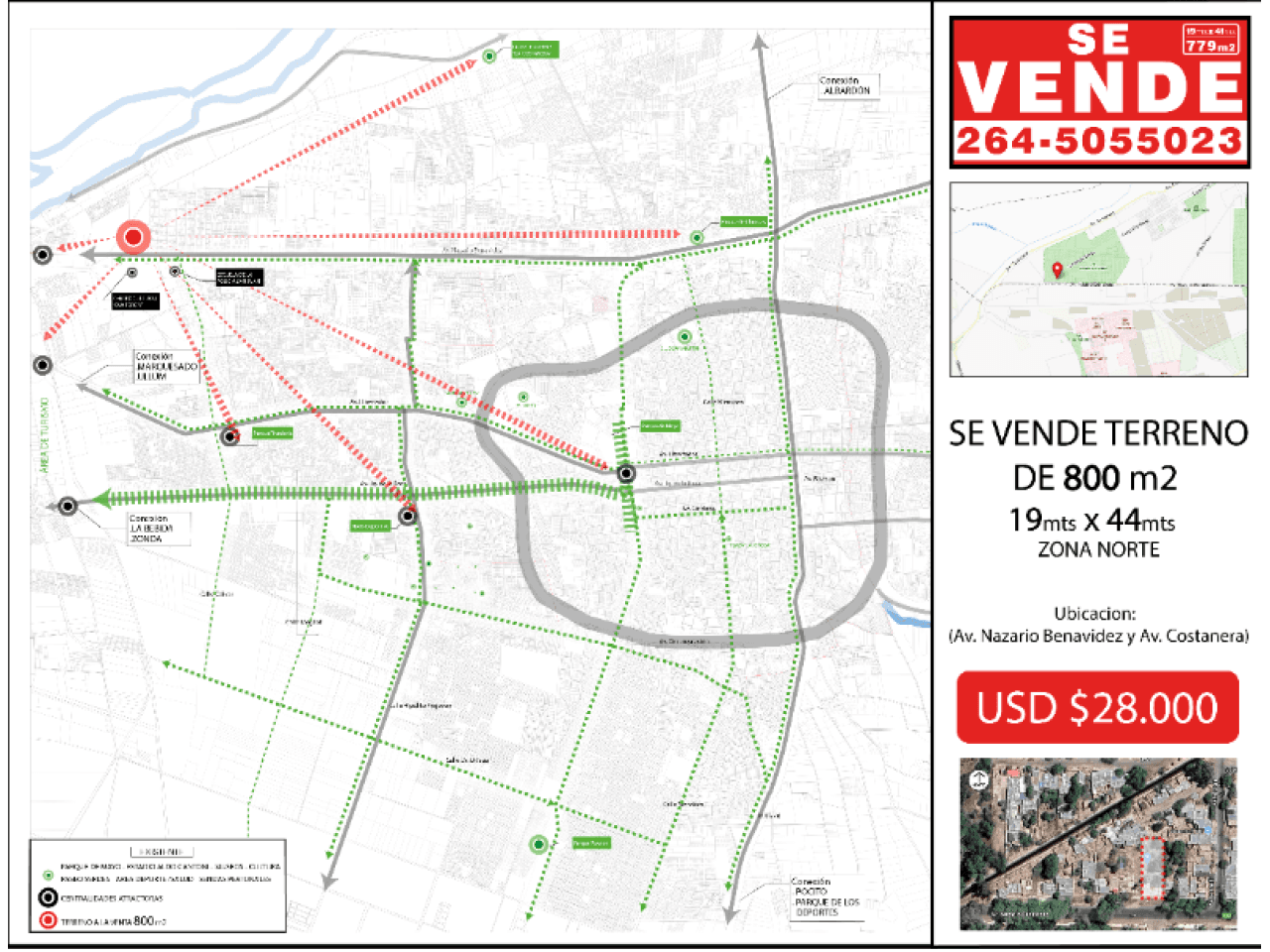 Terreno De 800 M2  (19 Mts  X  44 Mts)  Sector:  Av. Benavidez Oeste ( Paso A Ullum )