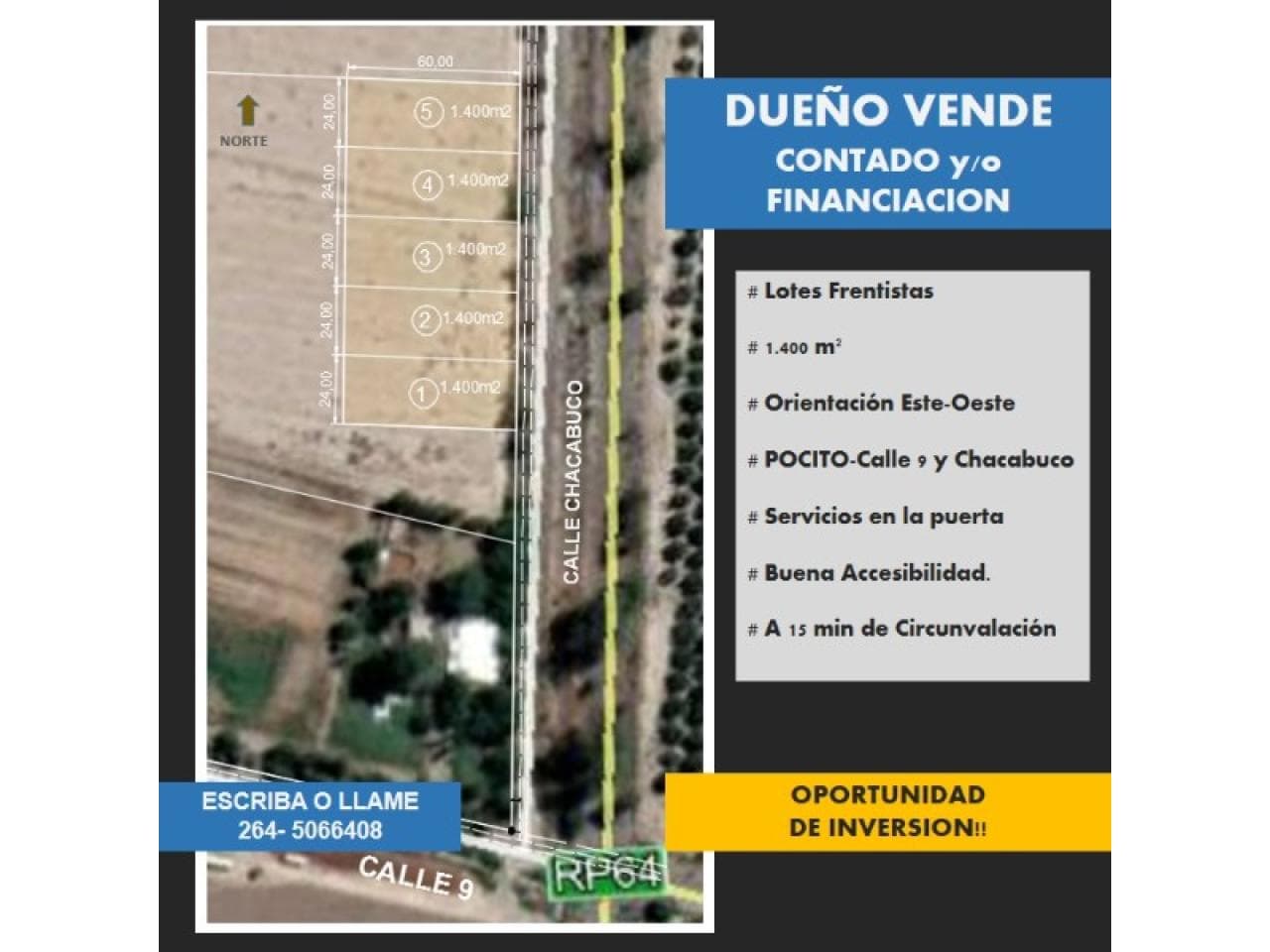 Venta. Lotes 1400 M² Pocito - Quinto Cuartel
