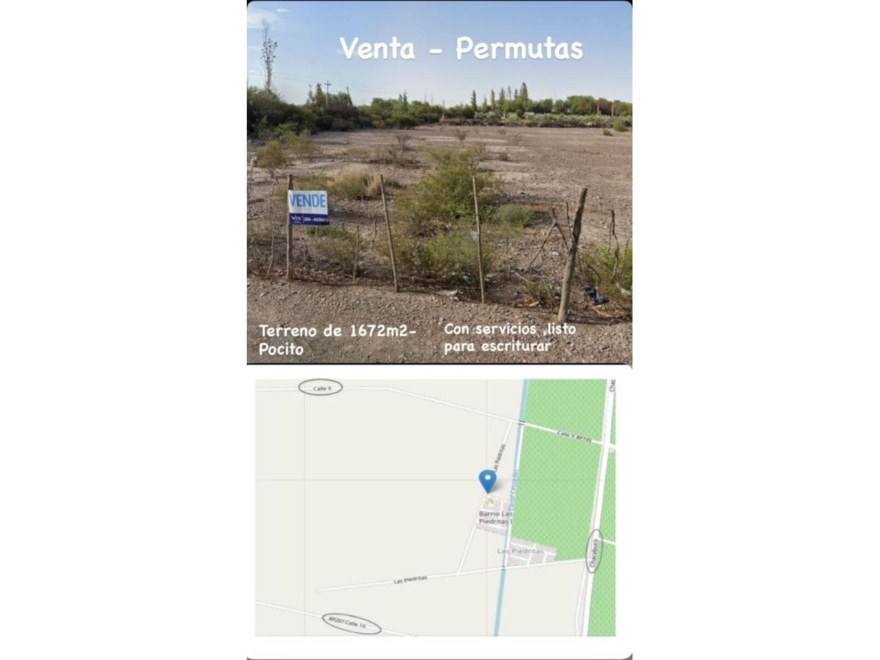 Venta. Lote De 1672 M2. Pocito Recibo Moto O Vehiculo