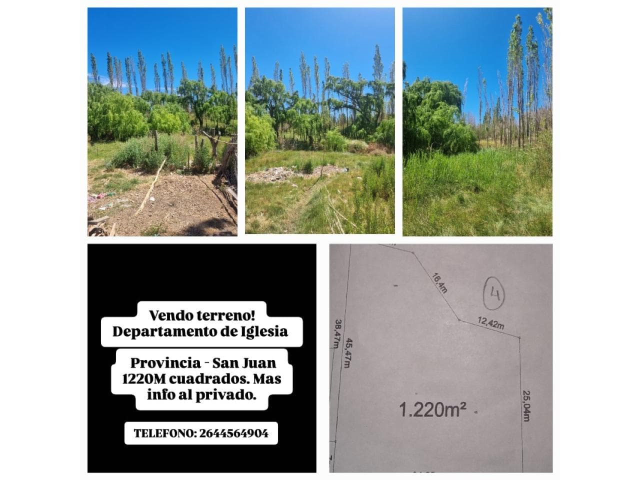 Vendo Terreno En Iglesia 1220m Cuadrados