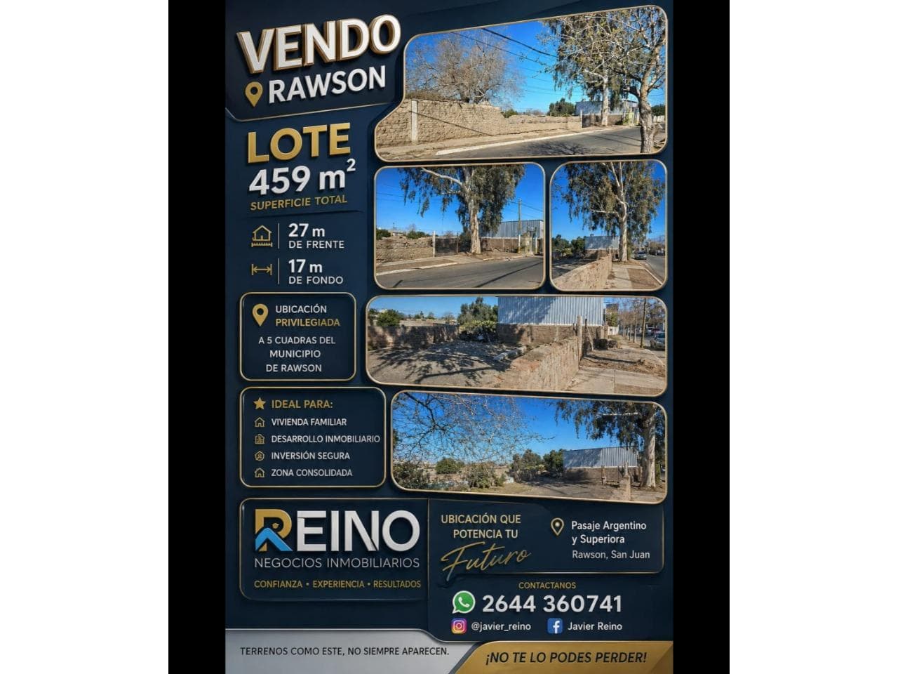 Venta. Oportunidad Para Invertir. Lote En Rawson.a 5 Cuadras Del Municipio