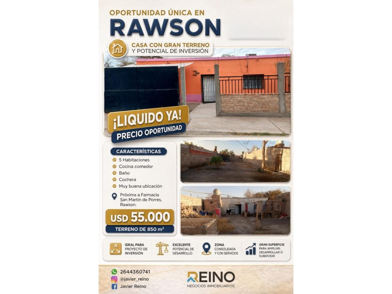 Vendo/ Remato  Casa En Rawson. 850m2