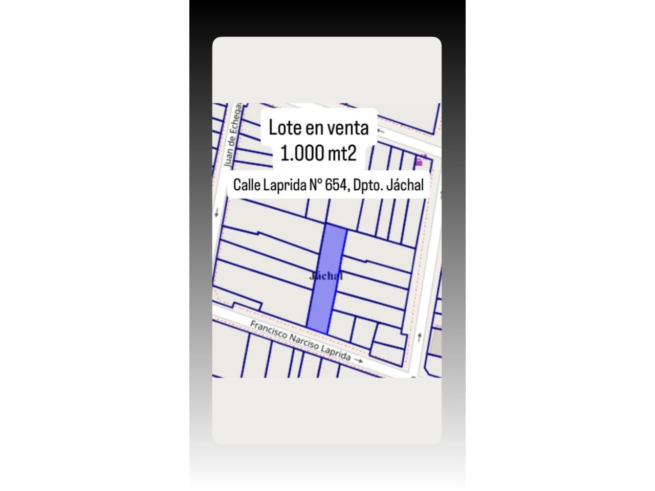 Vendo Lote 1.000  Mt2 Cerrado. Jachal