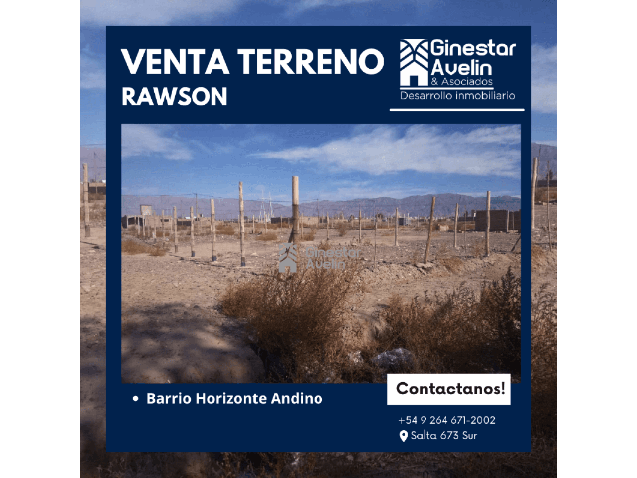 Venta - Terreno - 305m2 - Rawson - B° Horizonte Andino. Rawson