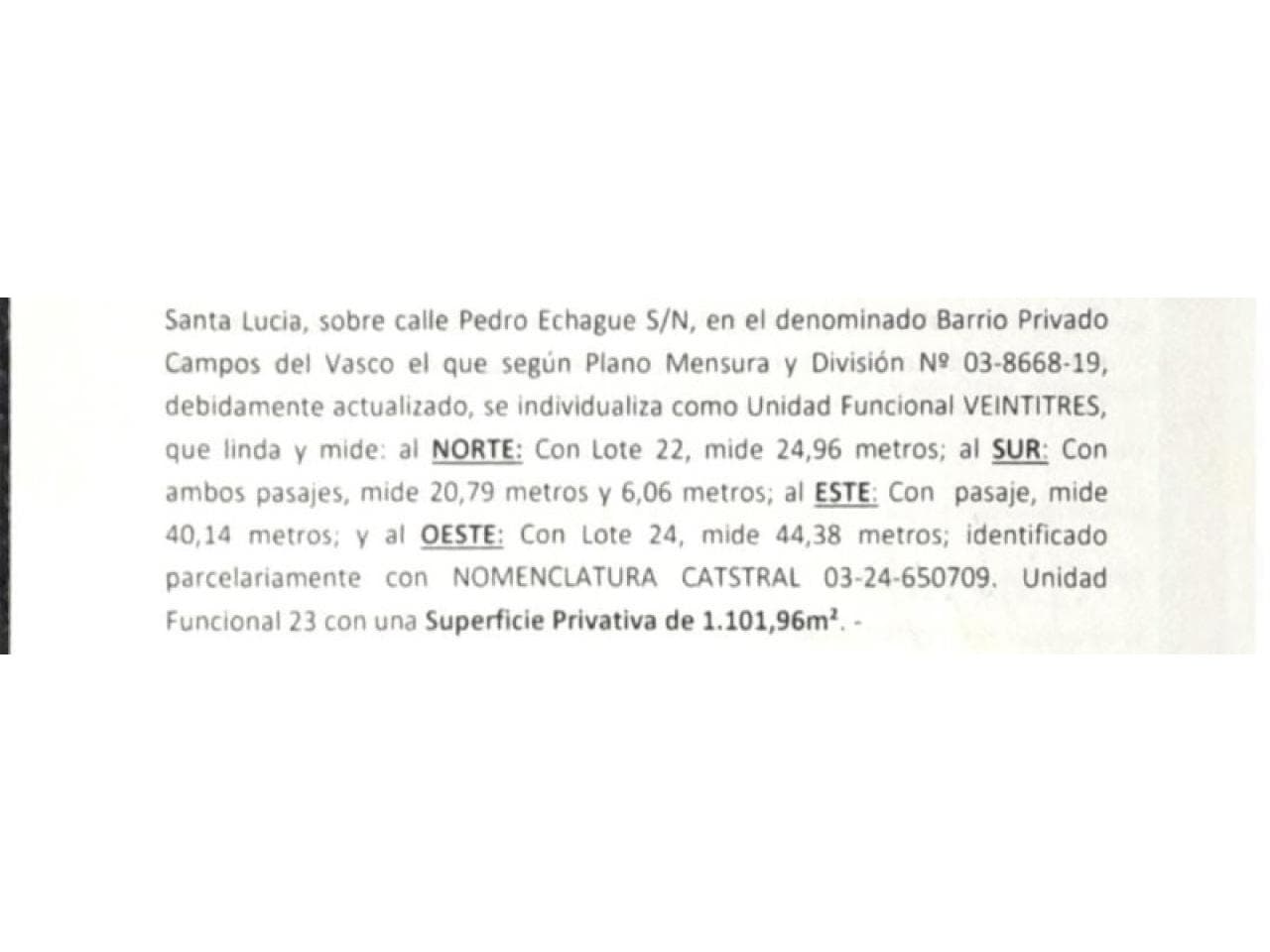 Venta. Lote En Barrio Privado " Campos Del Vasco  ". Santa Lucia