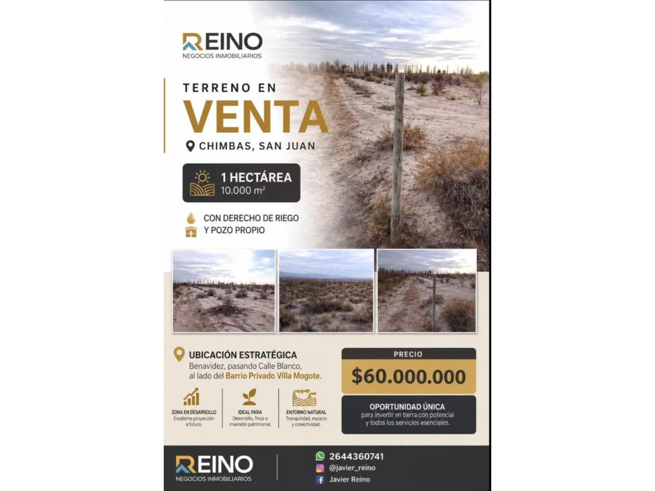 Venta Terreno 1 Hectáreas. Chimbas