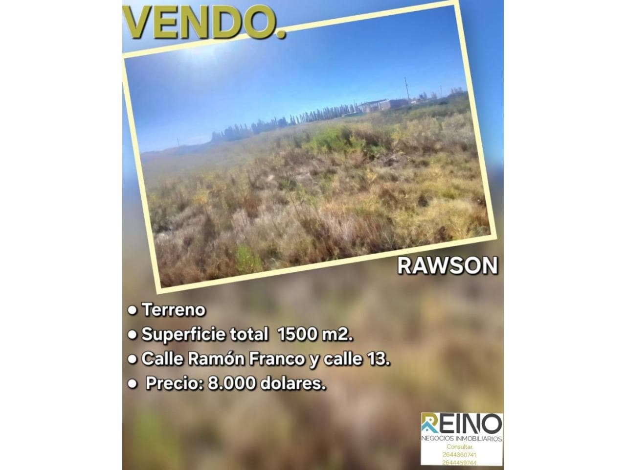 Vendo Terreno. 1500 M2 Rawson