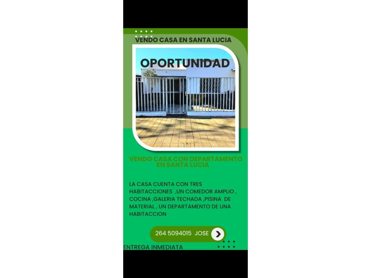 Vendo Casa En Santa Lucia , Cerca B Las Moreras
