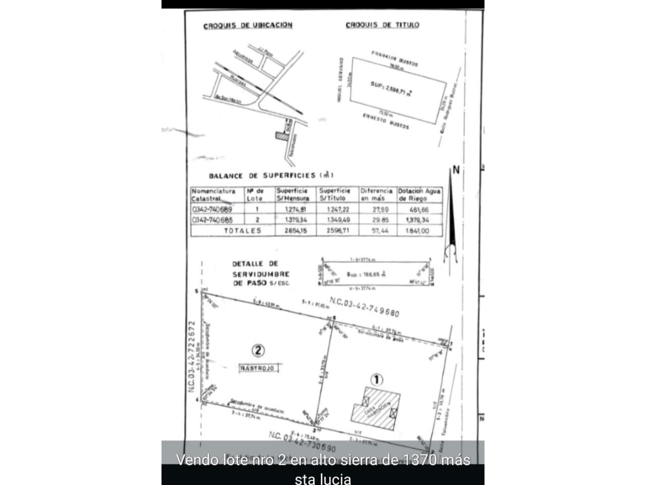 Venta. Lote Nro 2 De 1380 Mts Alto Sierra. Santa Lucia