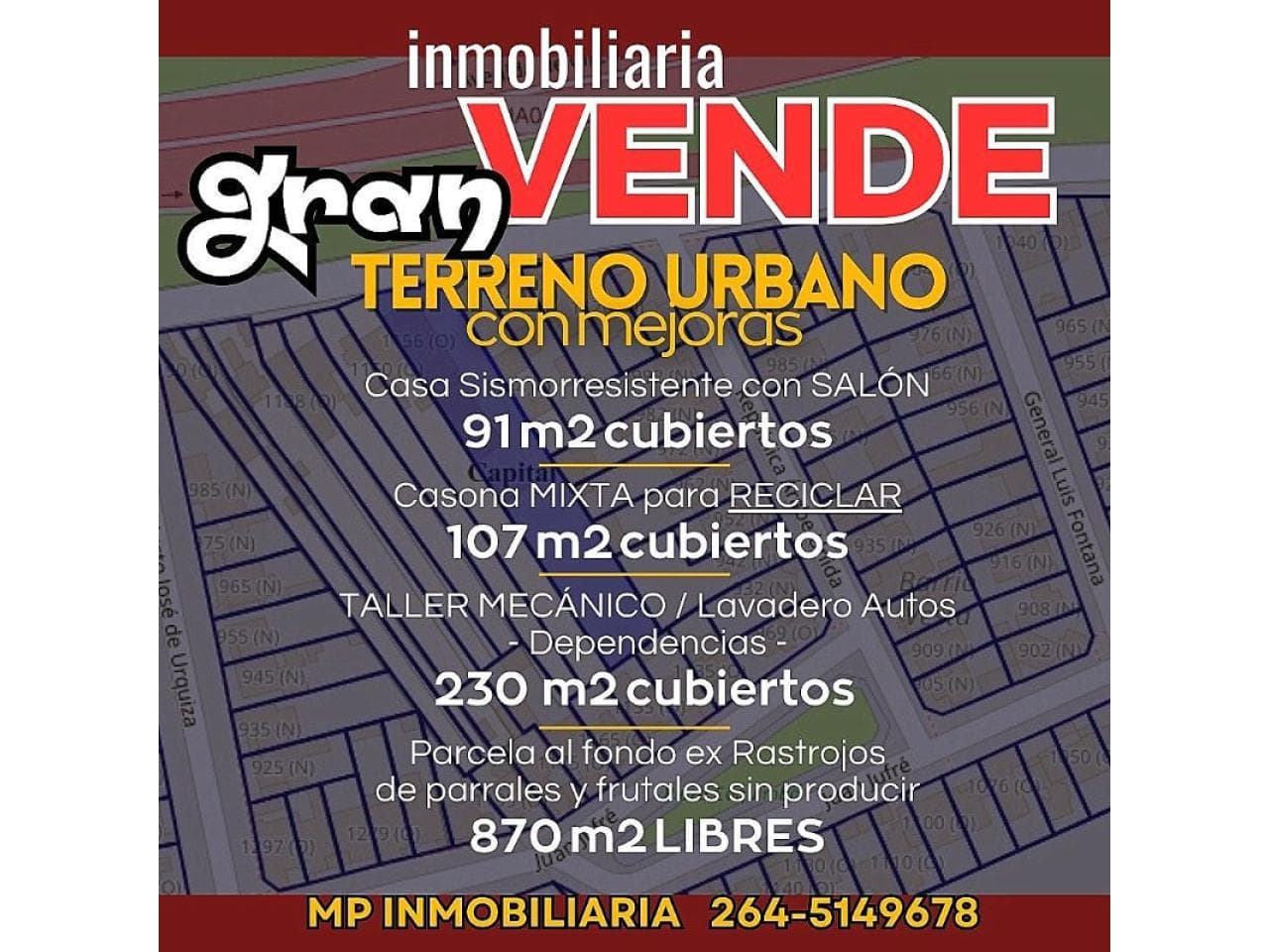 Venta Terreno 2000m2. Con Mejoras: 2 Casas + Taller + Lavadero. Capital_zona Paseo Libertad. No Permuta