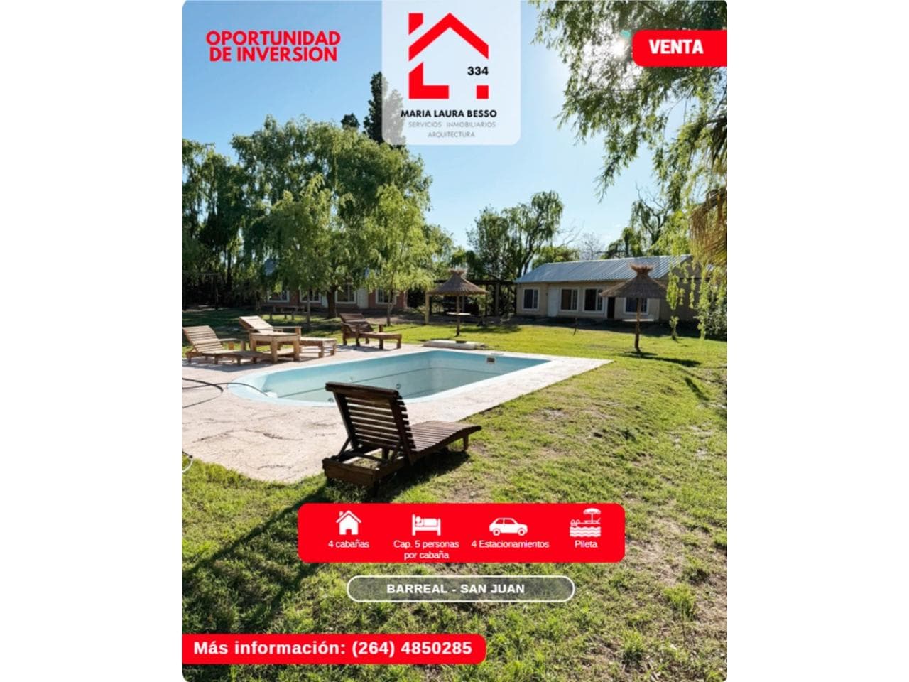 Venta Complejo De 4 Cabañas En Barreal - Oportunidad De Inversión