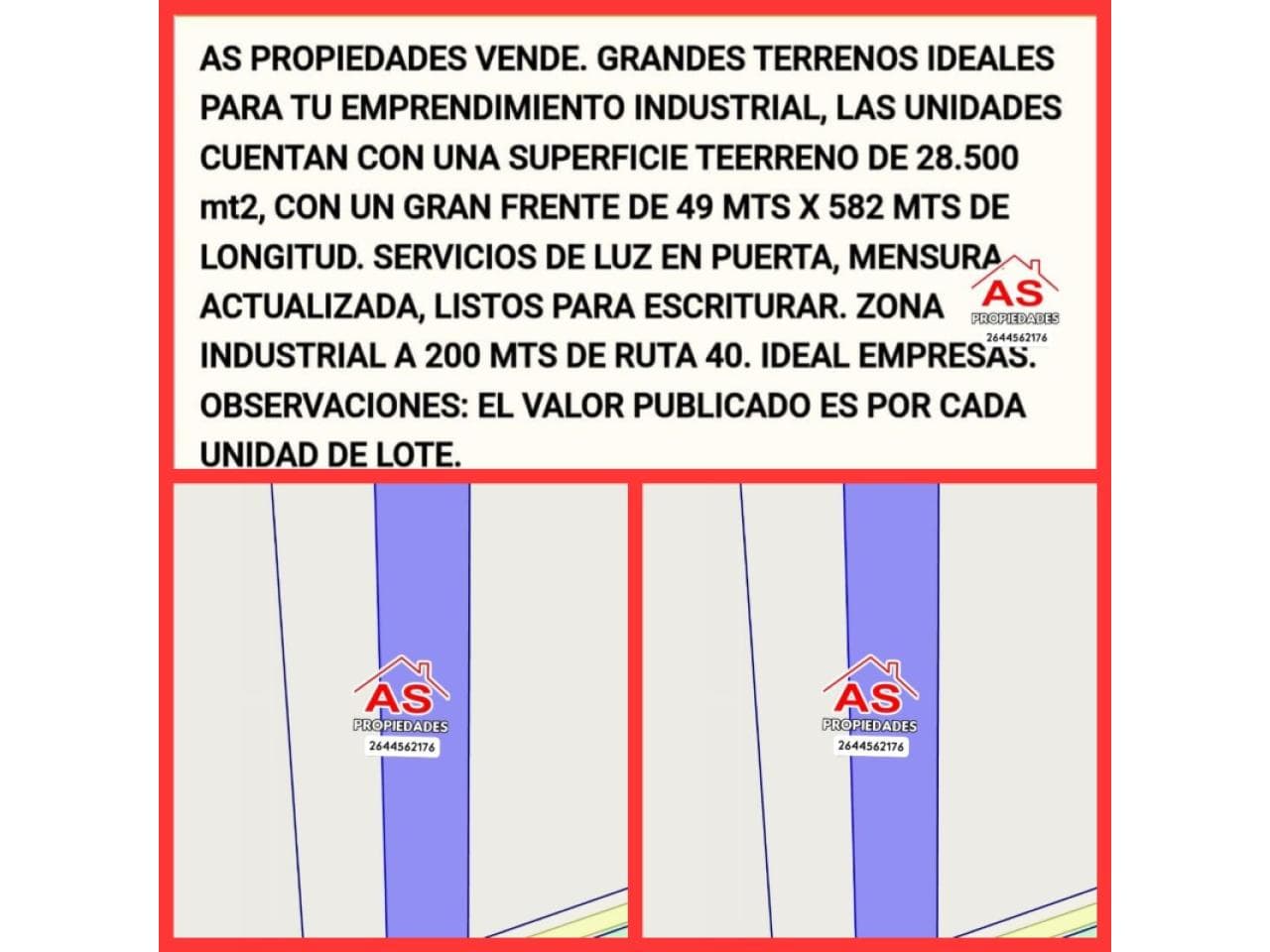 Vendo. Importantes Terrenos Industriales. Calle Centenario Y Ruta 40. Chimbas