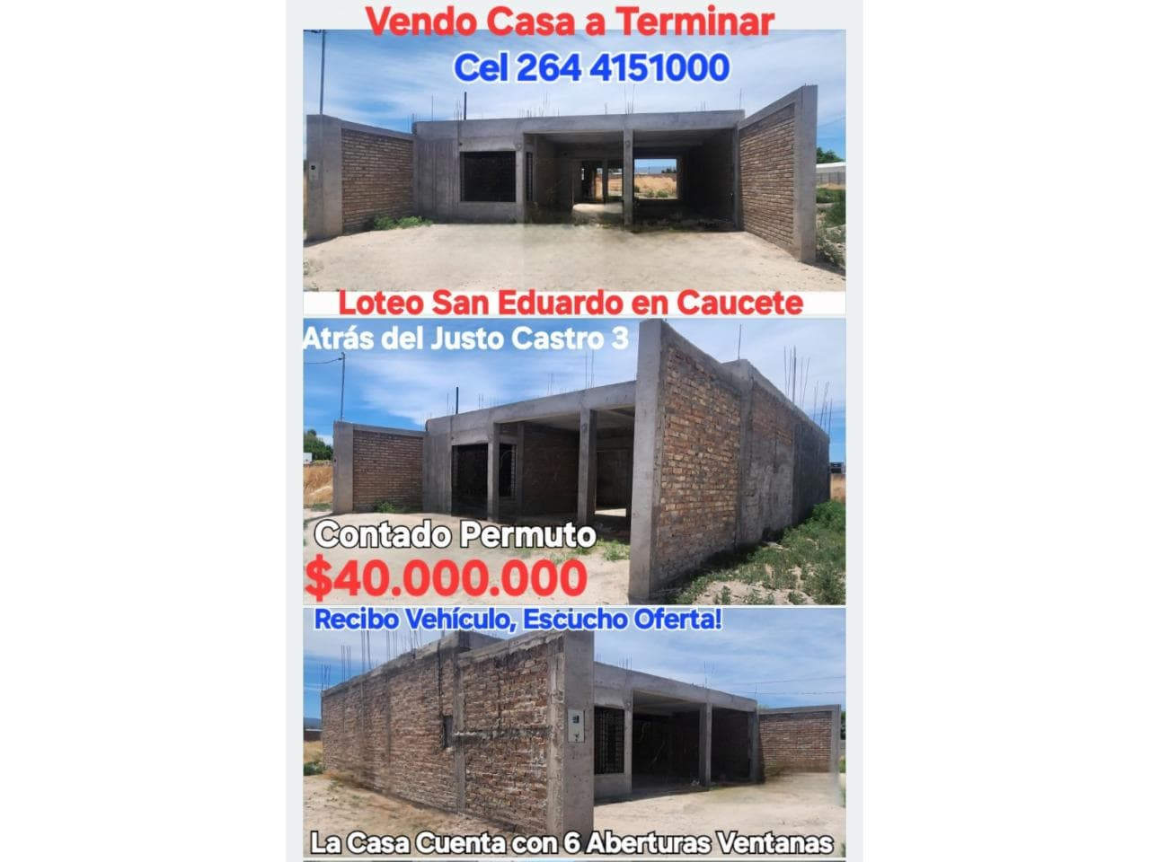 Venta. Casa A Terminar En Caucete