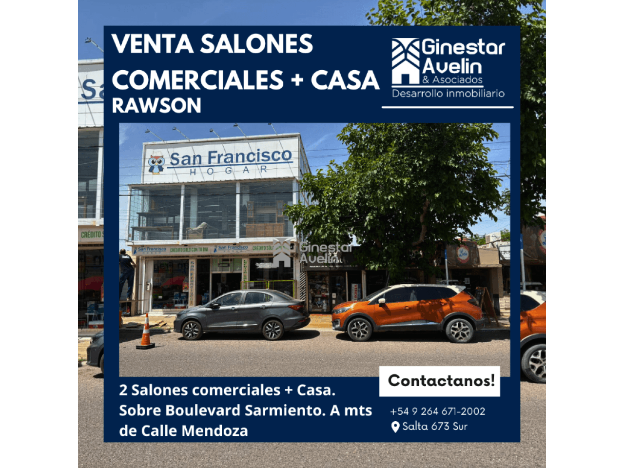 Venta - 2 Salones Comerciales + Casa - Rawson - Sobre Boulevard Sarmiento. Rawson