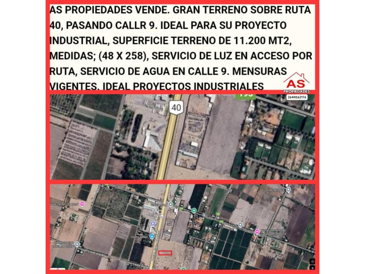 Nuevo Ingreso. Terreno En Venta, Ruta 40 Pasando Calle 9. Ideal Empresas Y/oproyecto Galpones