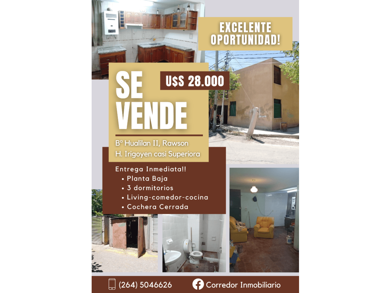 Venta. Departamento Planta Baja, 3 Dormitorios Con Cochera. Rawson