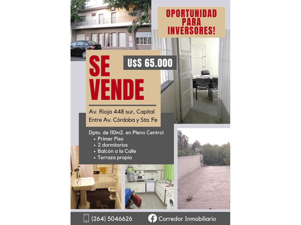 Vende Dpto. Sobre Av. Rioja, Entre Av. Córdoba Y Sta. Fe, 2 Dormitorios. Capital