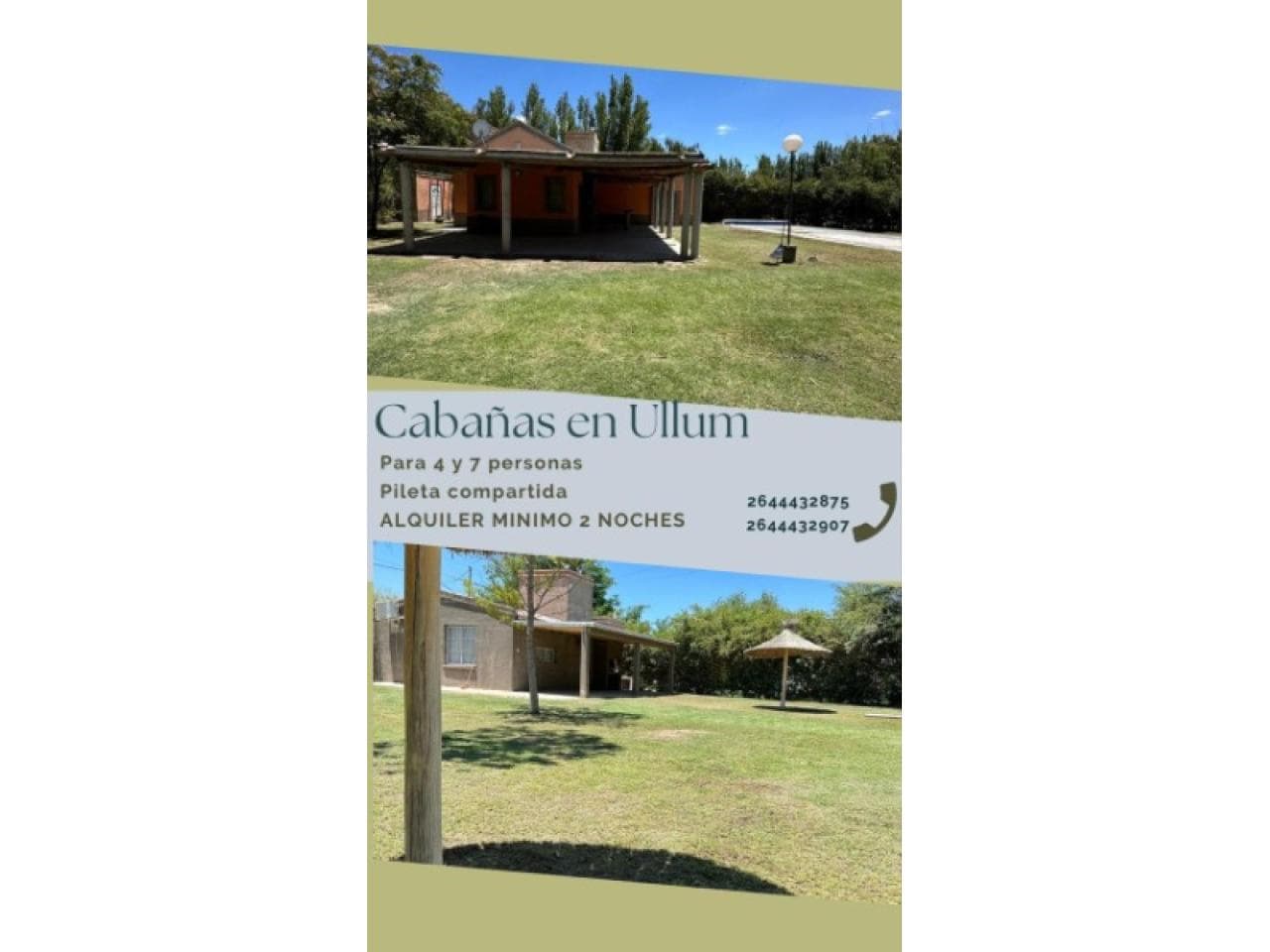 Cabañas  En Ullum - Uso Vacacional , Para 6 Y 5 Personas Pileta Compartida 2644432907