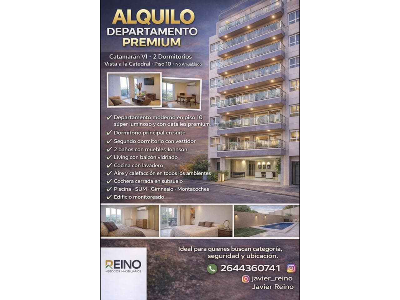 Alquiler  Departamento De Categoría En Edificio Catamarán Vi 🏙️ ✨ Piso 10  Capital, San Juan ✨