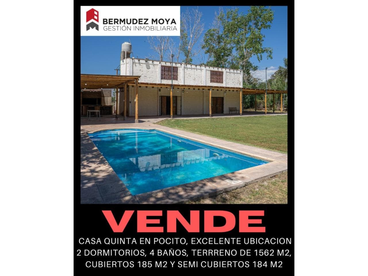 Venta. Casa En Pocito, 2 Dormitorios, 4 Baños, Terrreno De 1562 M2, Cubiertos 185 M2 Y Semi Cubiertos 184 M2