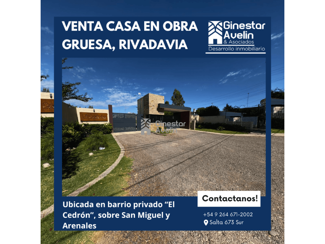 Venta - Casa En Obra Gruesa - 423,28m2- 3 Dormitorios - Rivadavia - Barrio Privado "el Cedrón"