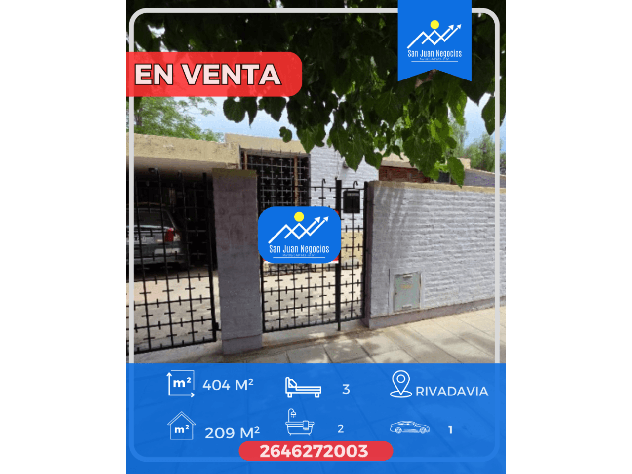 Casa En Rivadavia, 3 Habitaciones, Con Pileta Y Sum, En Zona Comercial De Marquesado